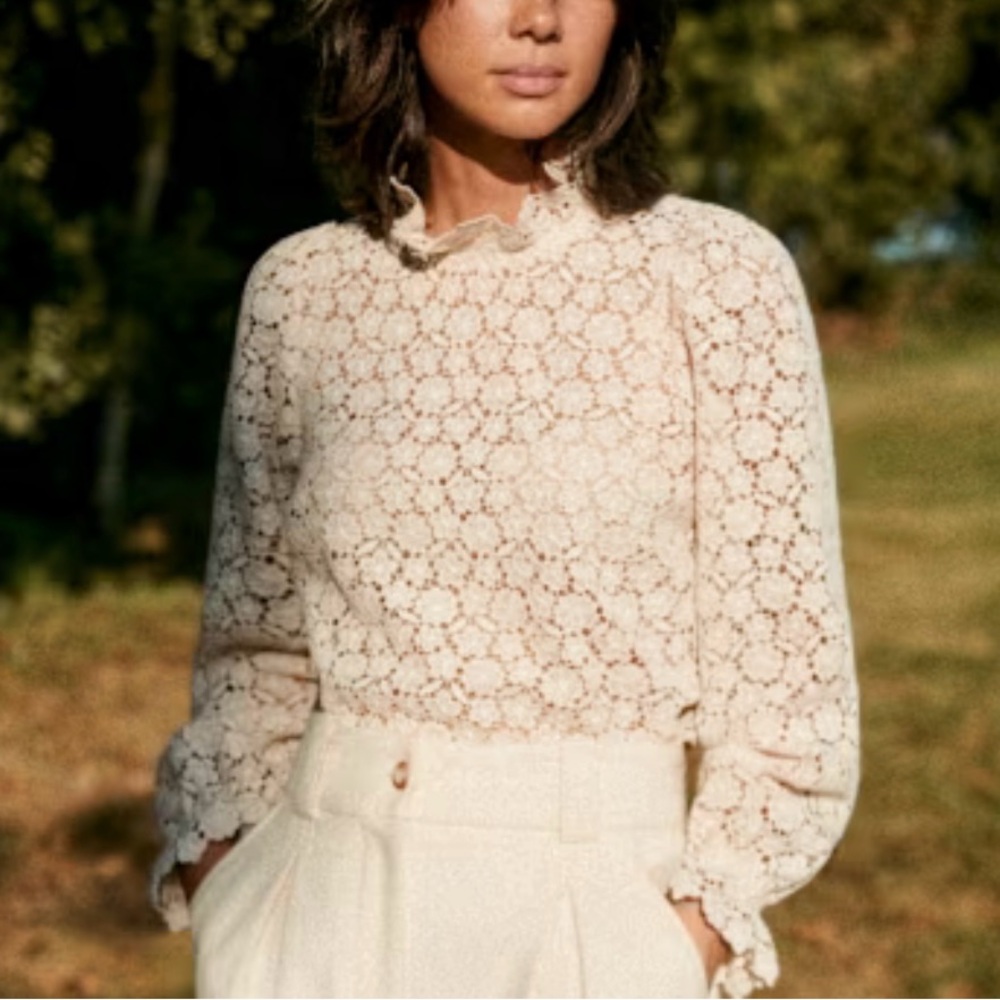 Sezane Cream Lace Blouse